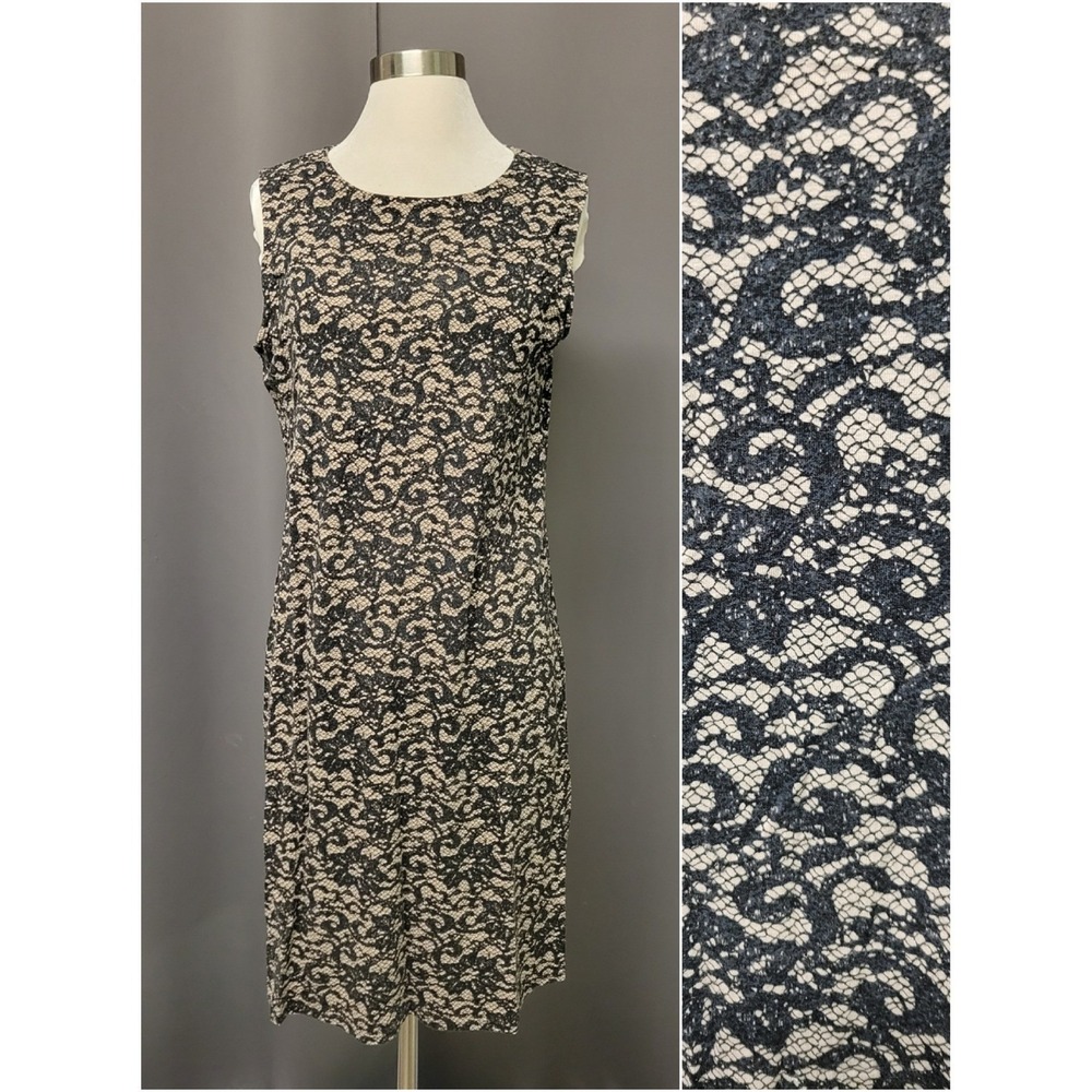 J. Jill Wearever Dress Black Tan Lace Stretch Sleeveless Sheath Medium‎